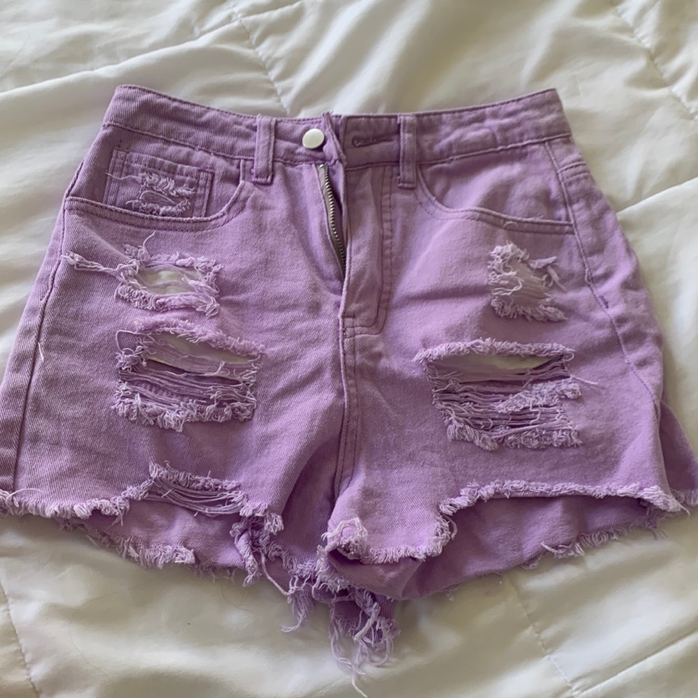 Shein Purple High Rise Denim Shorts